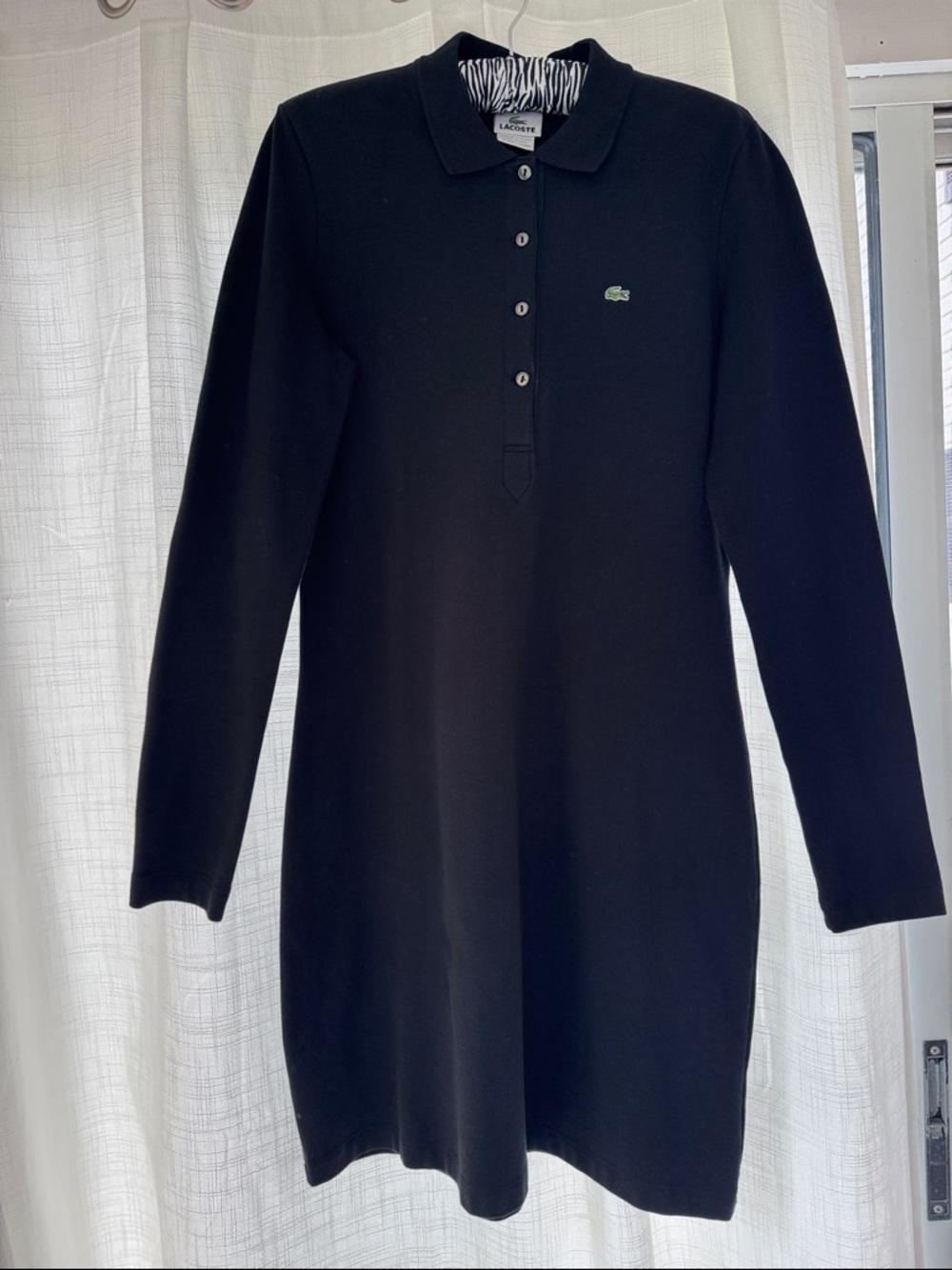 Lacoste Black long sleeve dress 94 pct cotton 6 pct elastane w/Green Crocodile